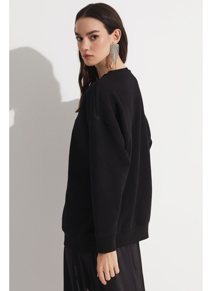 Women's Cotton Blend Oversize/Wide Pattern Crew Neck Basic Knitted Sweatshirt