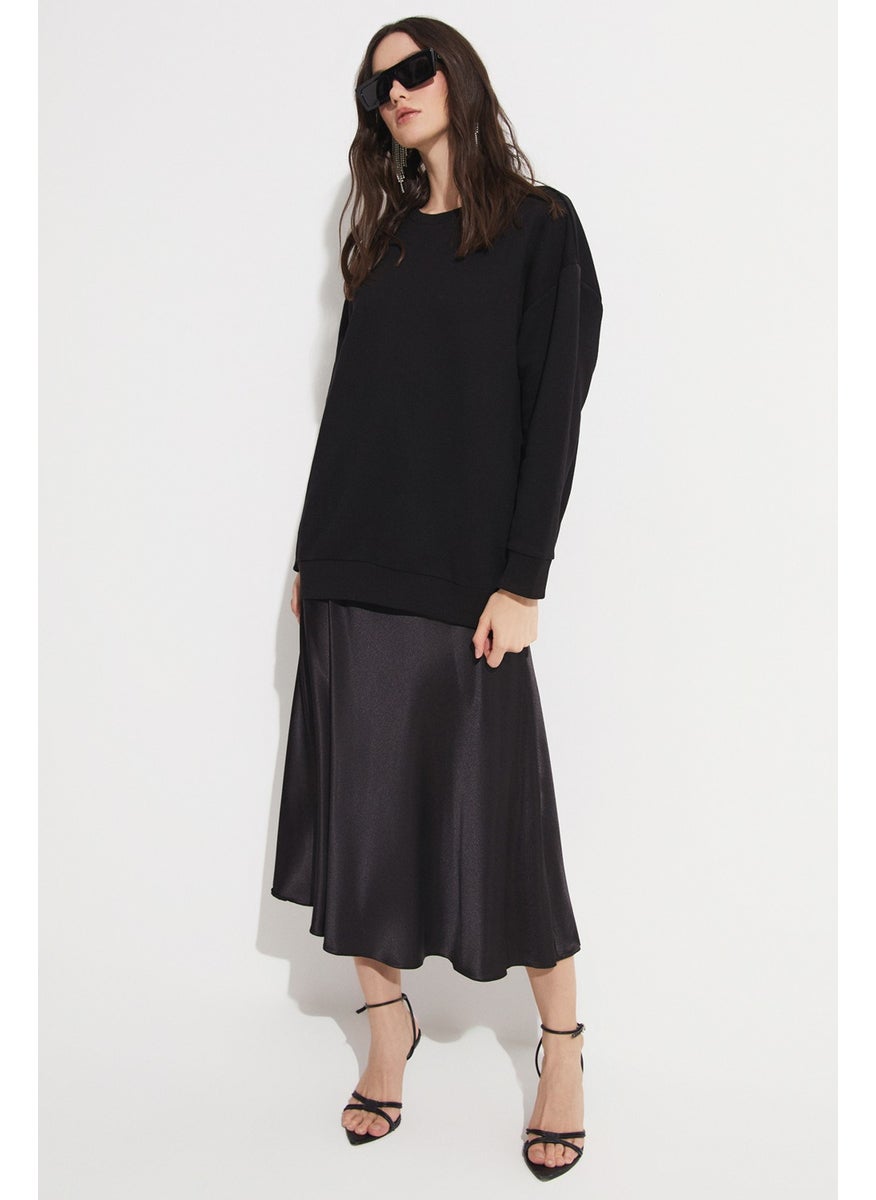 Women's Cotton Blend Oversize/Wide Pattern Crew Neck Basic Knitted Sweatshirt
