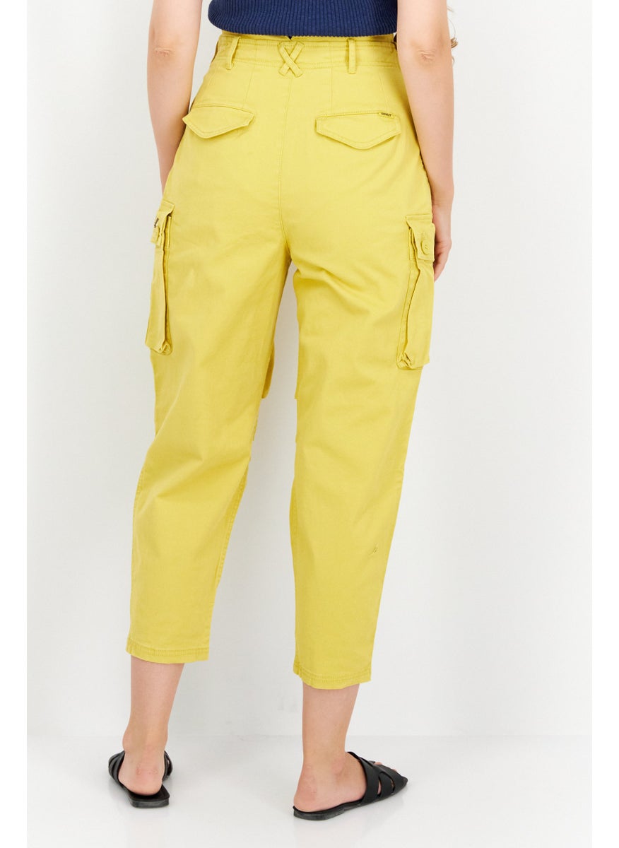 Women Regular Fit Solid Cargo Pants, Yellow