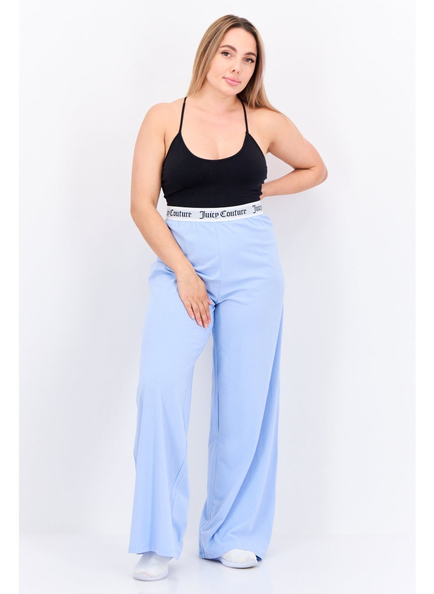 Women Regular Fit Brand Logo Wide Leg Pant, Light Blue