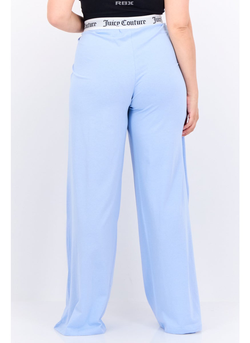 Women Regular Fit Brand Logo Wide Leg Pant, Light Blue
