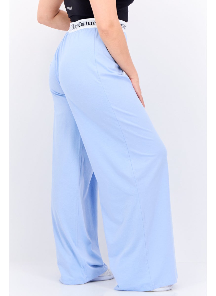 Women Regular Fit Brand Logo Wide Leg Pant, Light Blue