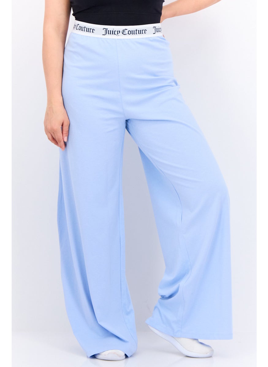 Women Regular Fit Brand Logo Wide Leg Pant, Light Blue