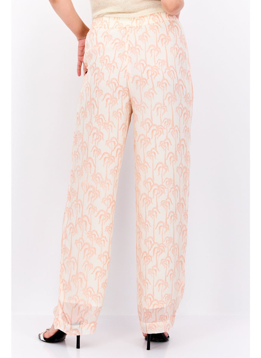 Women Slim Fit Wide Leg Plain Pants, Pink Combo