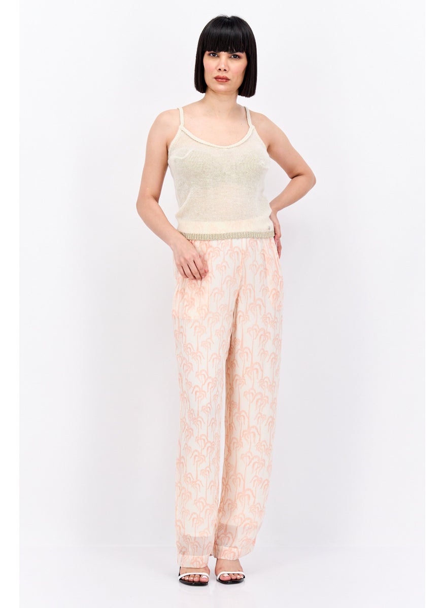 Women Slim Fit Wide Leg Plain Pants, Pink Combo