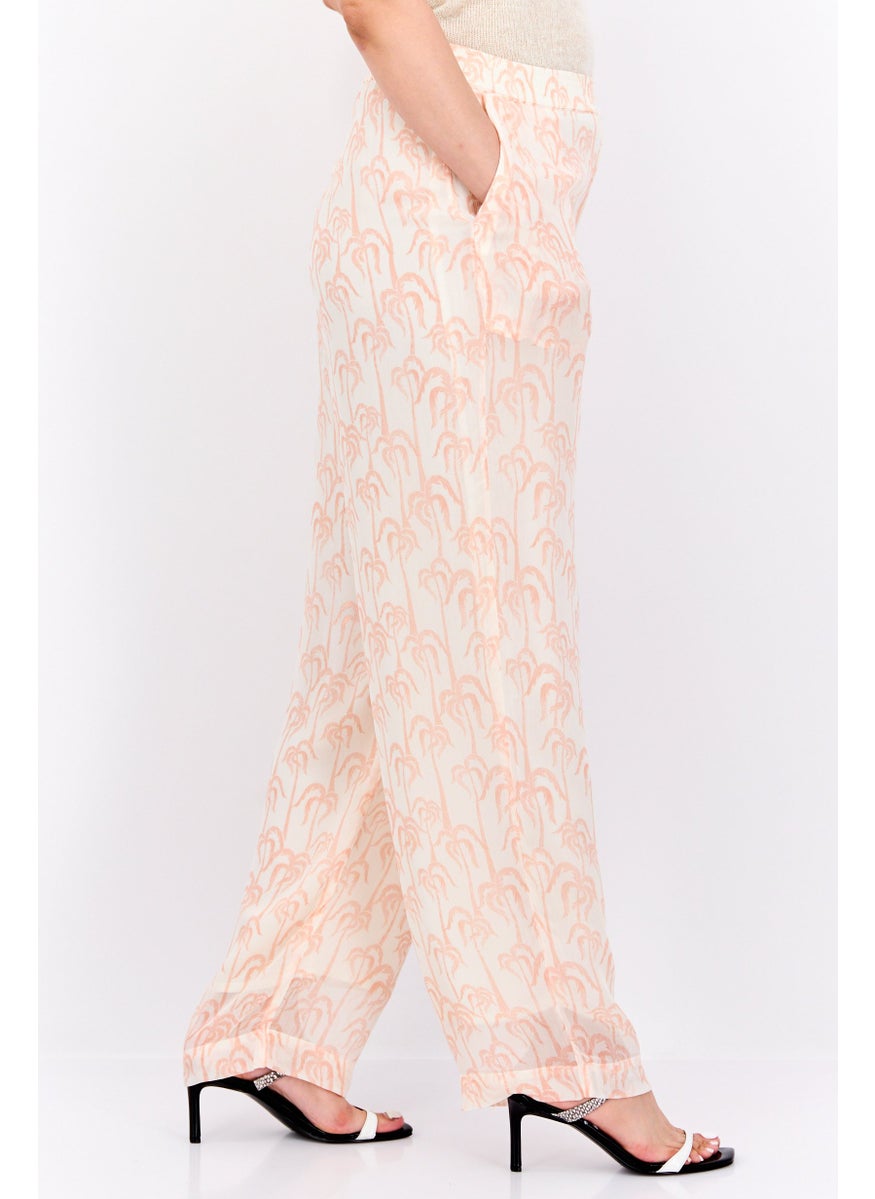 Women Slim Fit Wide Leg Plain Pants, Pink Combo