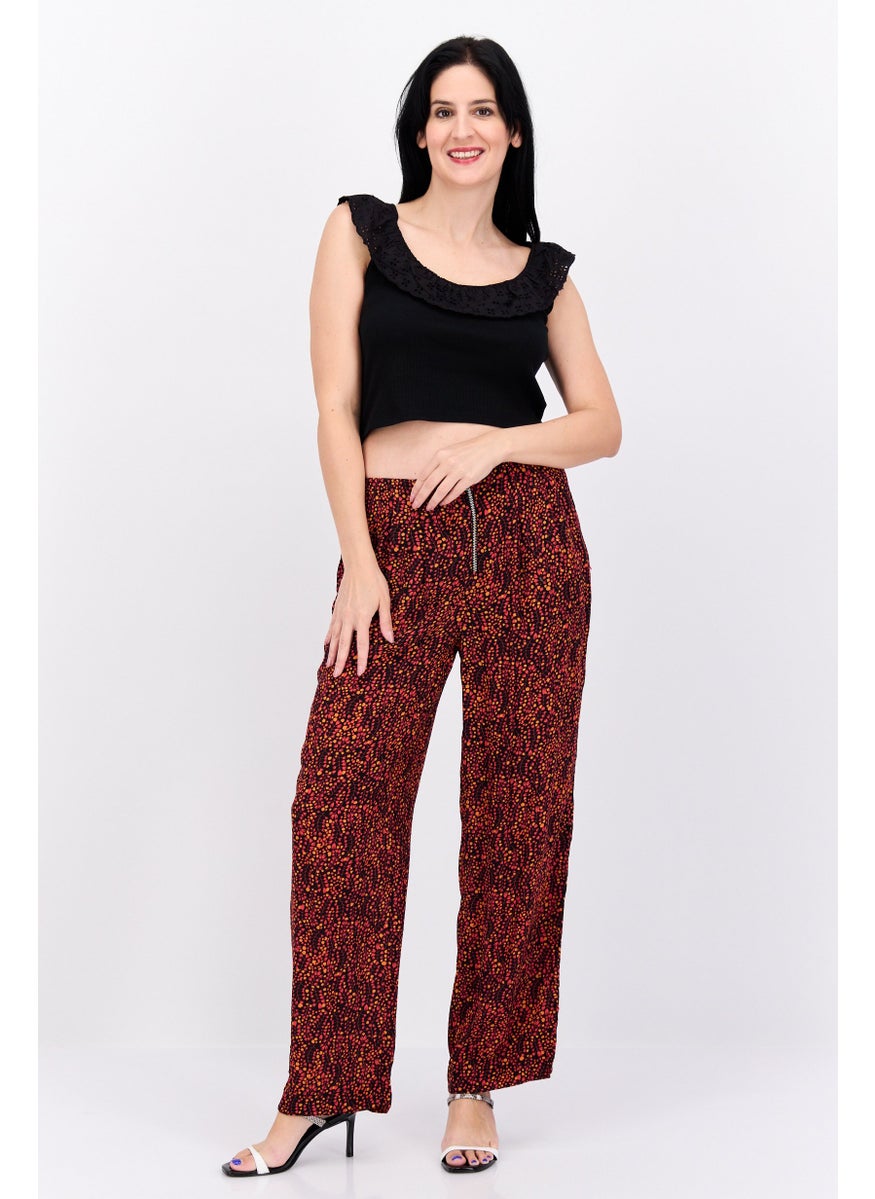 Women All Over Print No Stretch Palazzo, Black