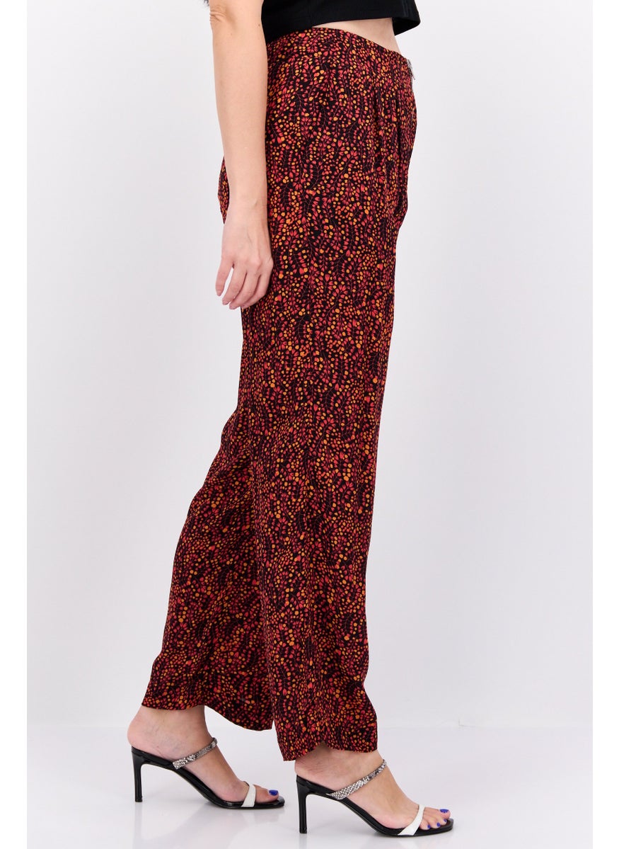 Women All Over Print No Stretch Palazzo, Black