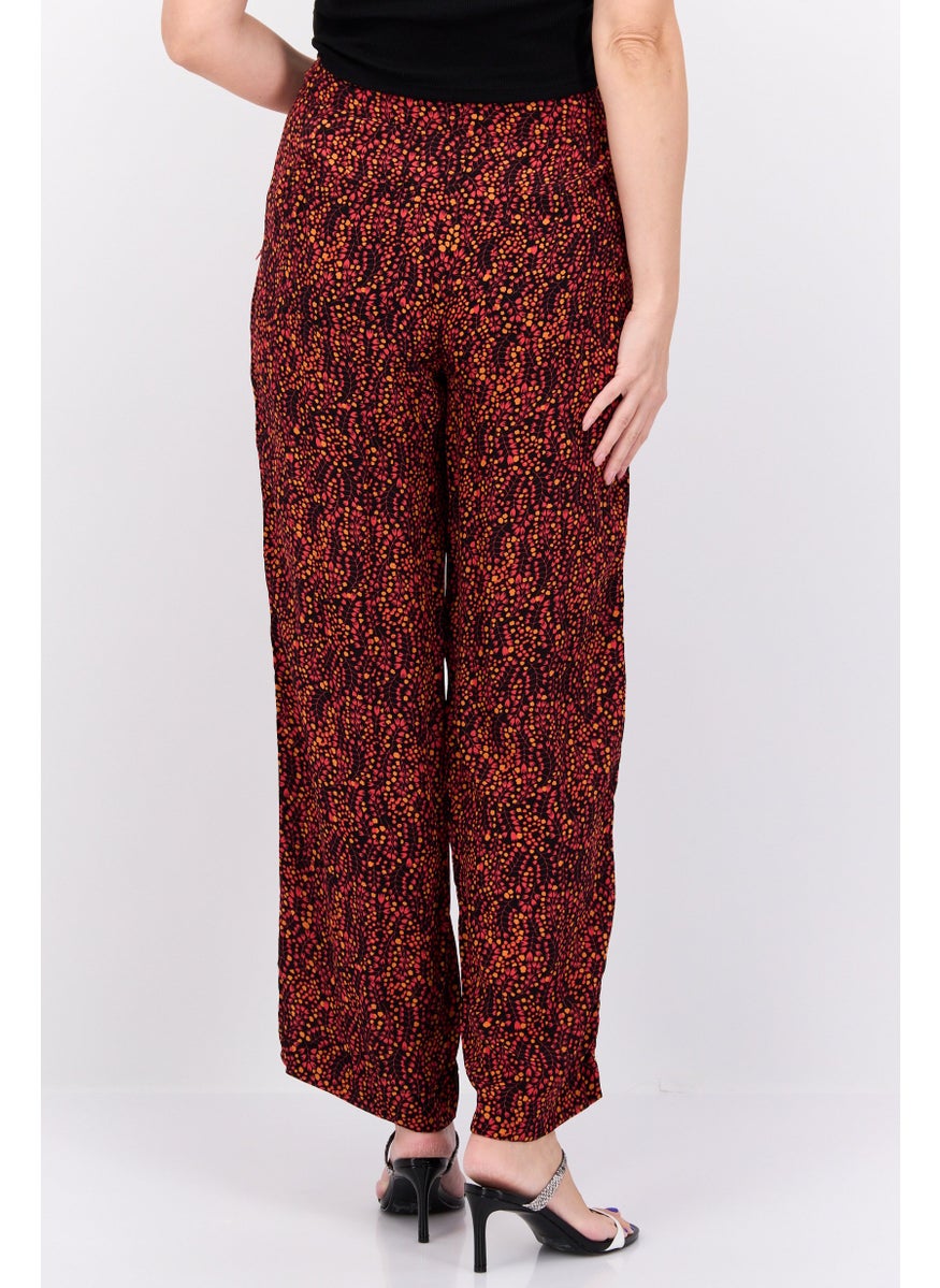 Women All Over Print No Stretch Palazzo, Black