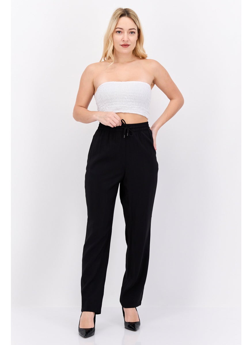 Women Regular Fit Plain Straight Pants, Black