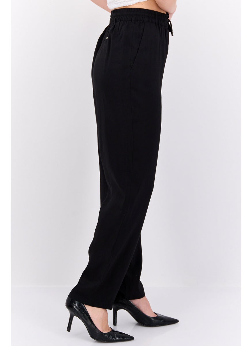 Women Regular Fit Plain Straight Pants, Black