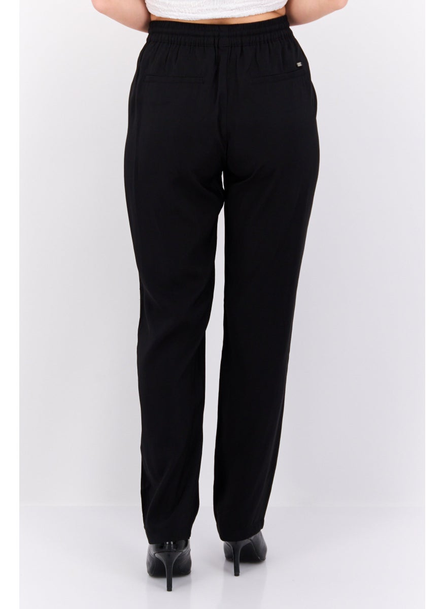 Women Regular Fit Plain Straight Pants, Black