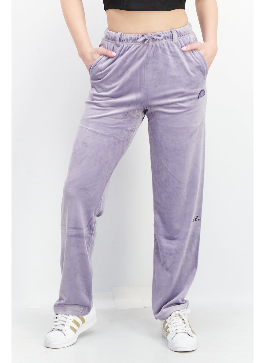Women Regular Fit Embroidered Logo Palazzo Pants, Lavender