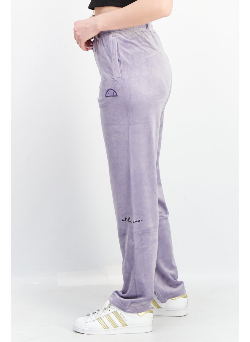 Women Regular Fit Embroidered Logo Palazzo Pants, Lavender