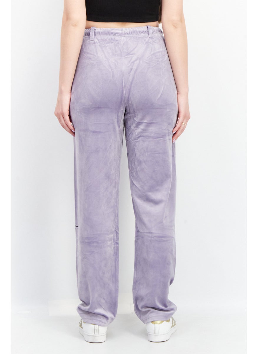 Women Regular Fit Embroidered Logo Palazzo Pants, Lavender
