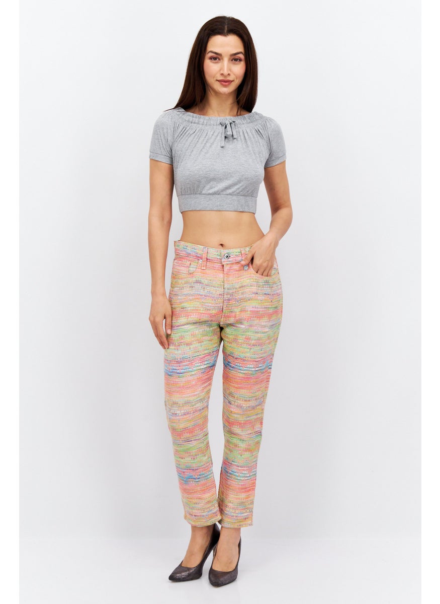 Women Regular Fit Allover Printed Straight Leg Pants, Pink Combo