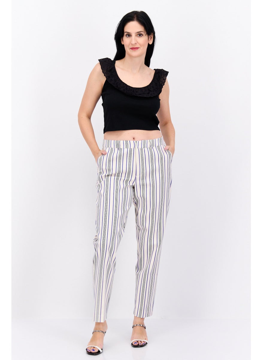 Women Regular Fit Stripe Lowry Slim Leg Pants, Beige