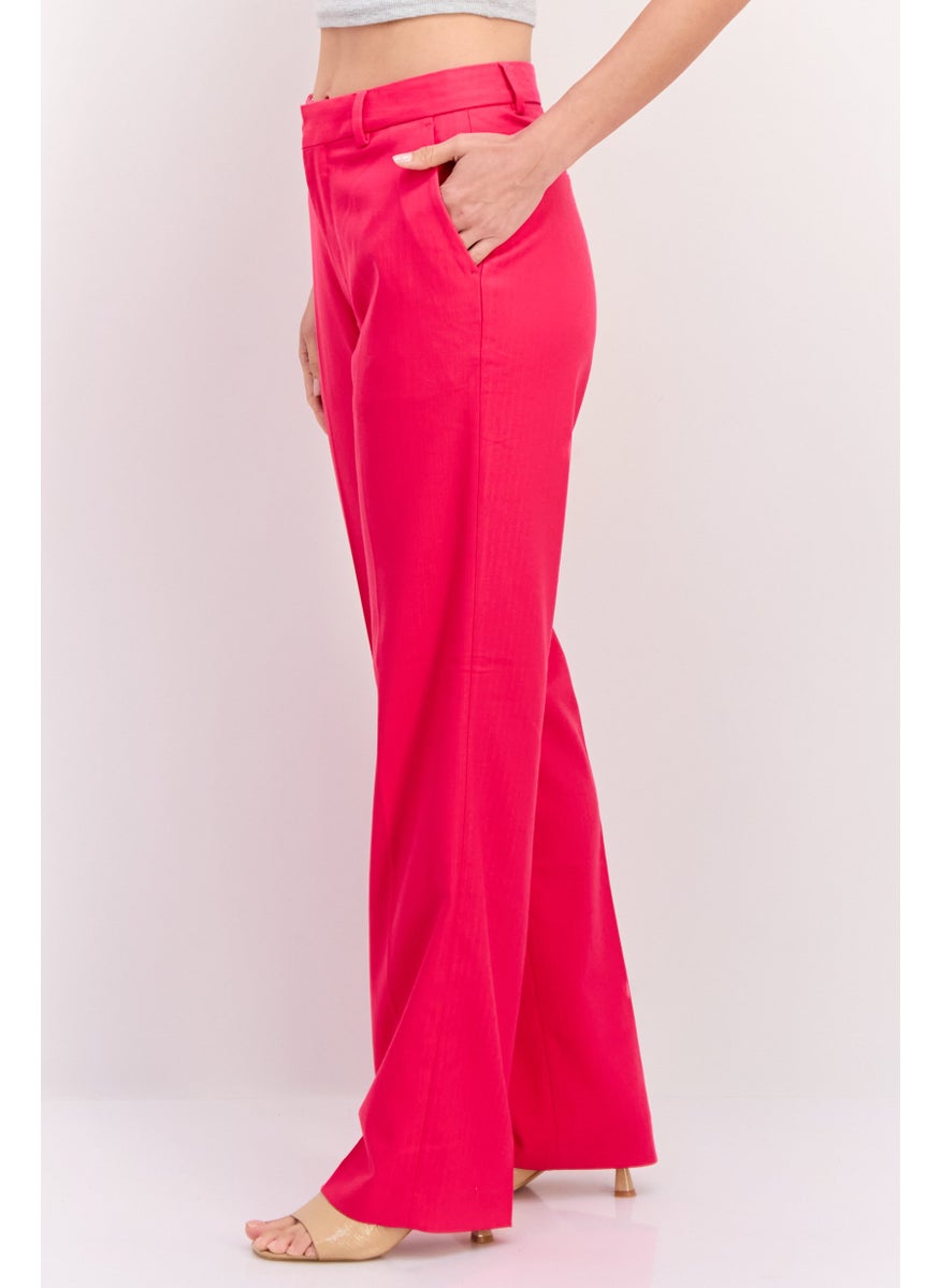 Women Regular Fit Solid Straight Leg Pants, Pink