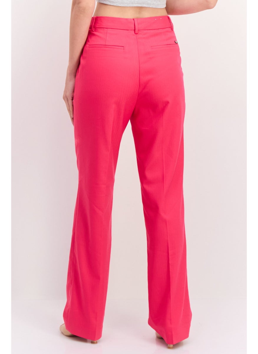 Women Regular Fit Solid Straight Leg Pants, Pink