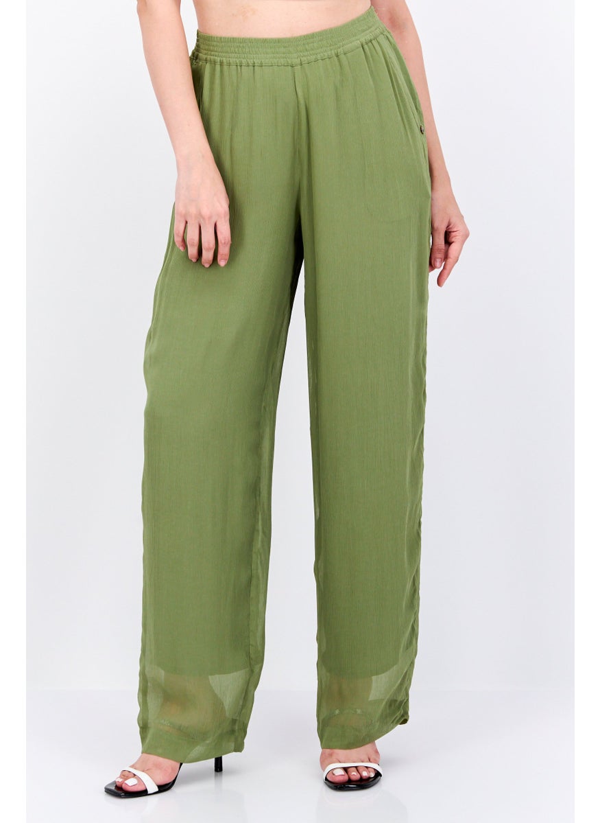 Women Wide Leg Textured Pull On Pants, Olive