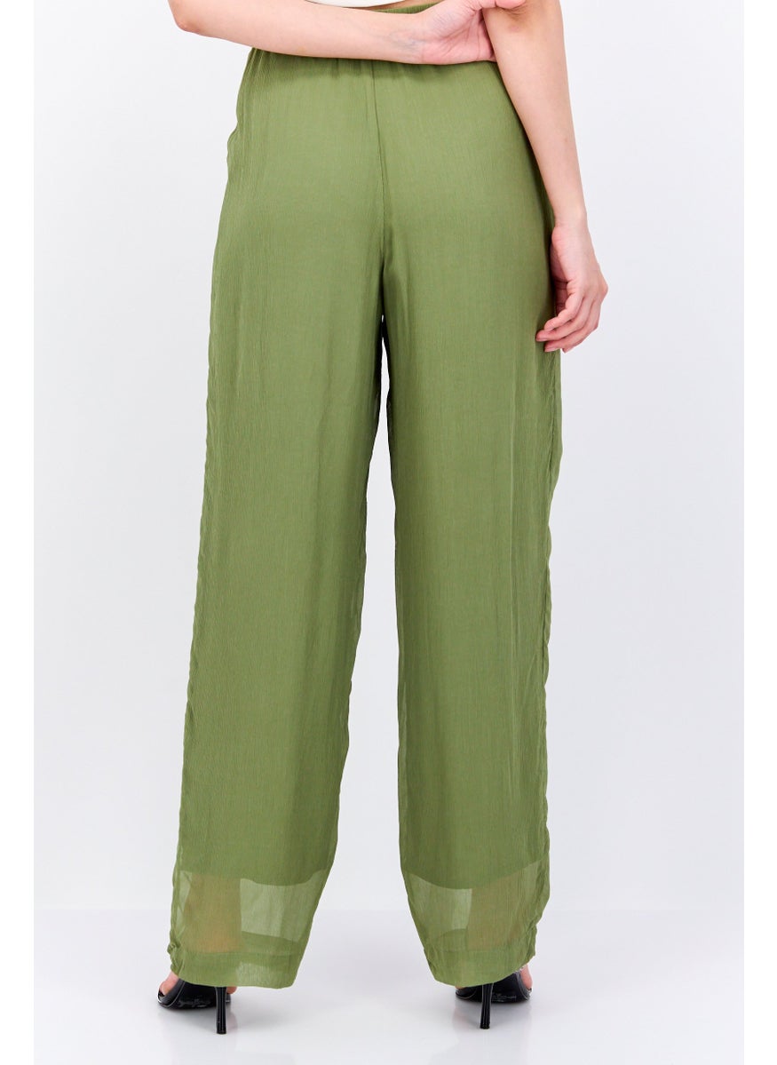 Women Wide Leg Textured Pull On Pants, Olive