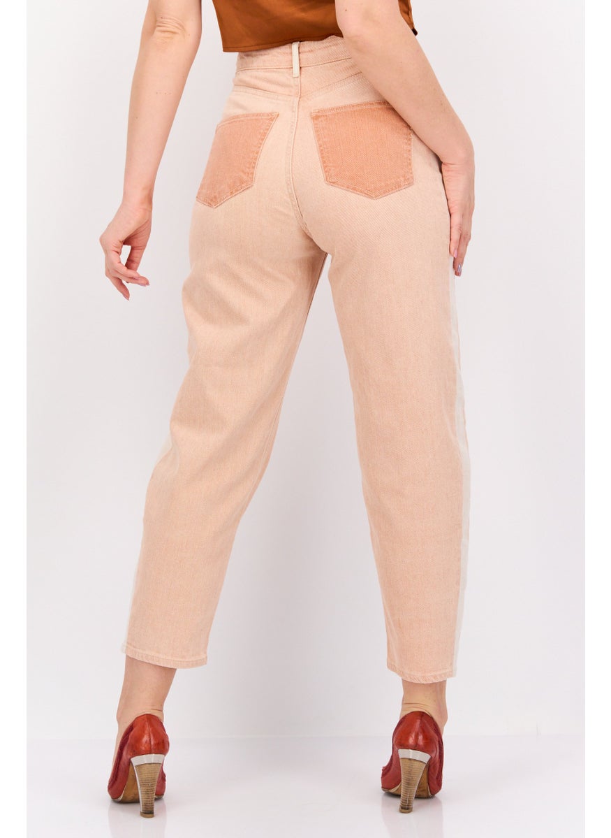 Women Regular Fit High Rise Textured Straight Leg Pant, Peach