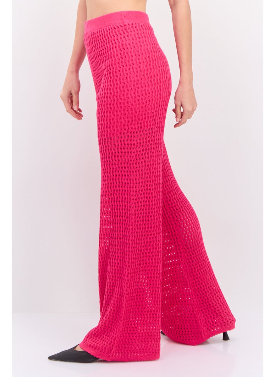 Women Regular Fit Wide Leg Textured Palazzo Pants, Pink