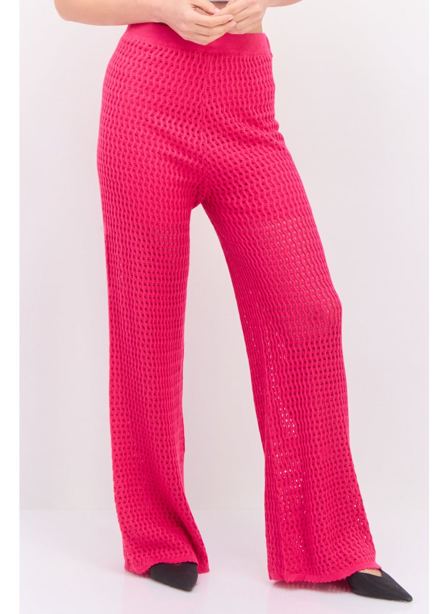 Women Regular Fit Wide Leg Textured Palazzo Pants, Pink