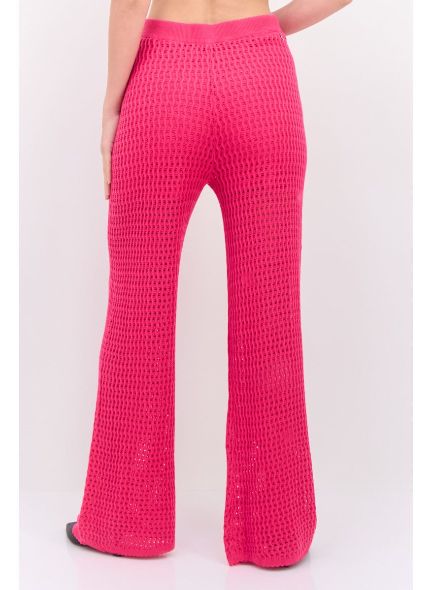 Women Regular Fit Wide Leg Textured Palazzo Pants, Pink