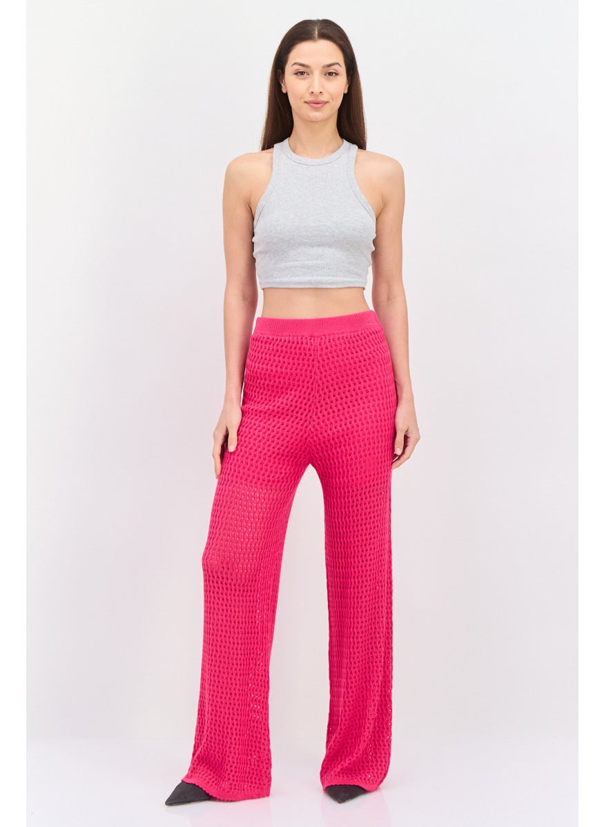 Women Regular Fit Wide Leg Textured Palazzo Pants, Pink