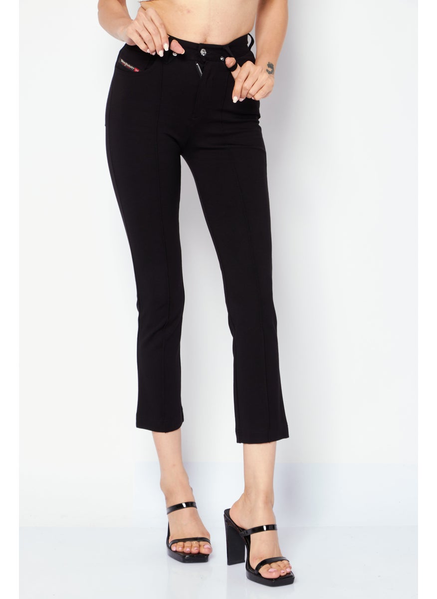 Women Regular Fit Plain Pull On Pants, Deep Black
