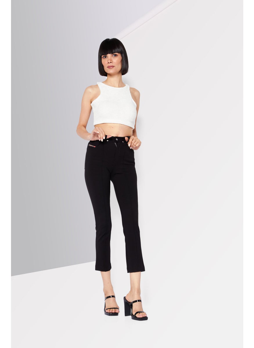 Women Regular Fit Plain Pull On Pants, Deep Black
