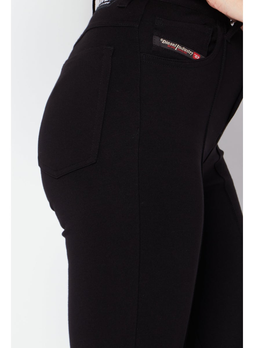 Women Regular Fit Plain Pull On Pants, Deep Black