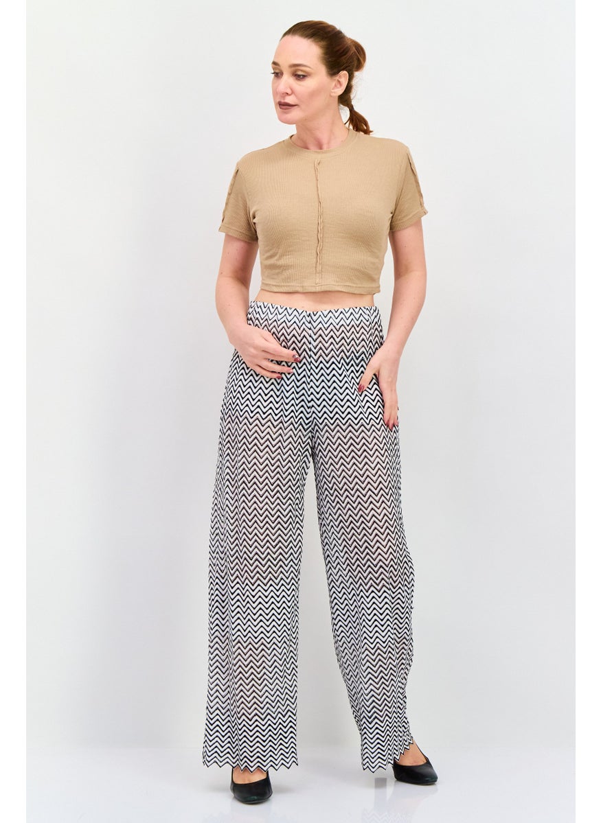 Women Regular Fit Crochet Wide Leg Pant, Black