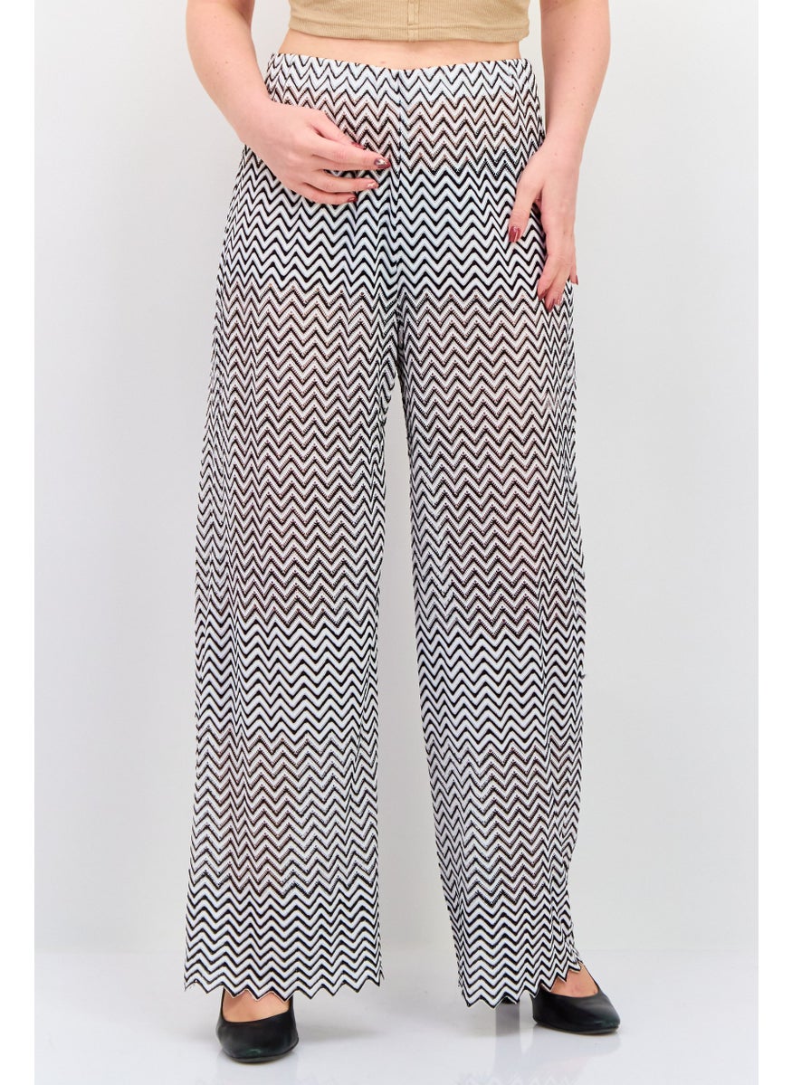 Women Regular Fit Crochet Wide Leg Pant, Black