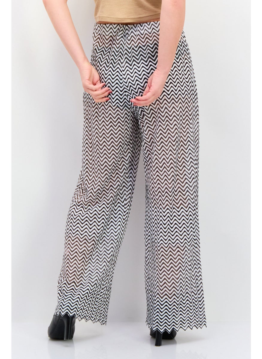 Women Regular Fit Crochet Wide Leg Pant, Black