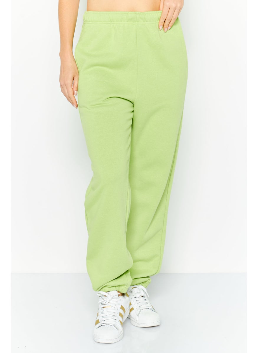 Women Solid Drawstring Sweatpants, Matcha