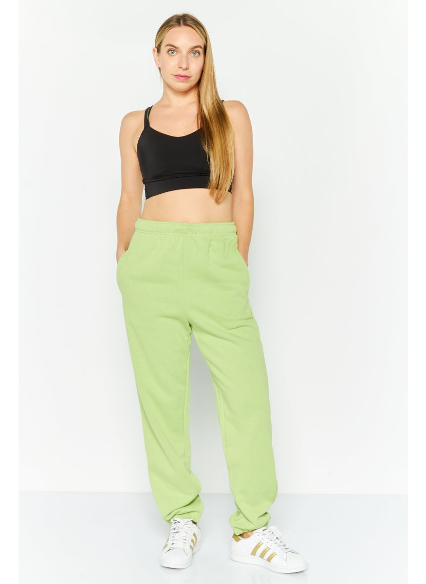 Women Solid Drawstring Sweatpants, Matcha