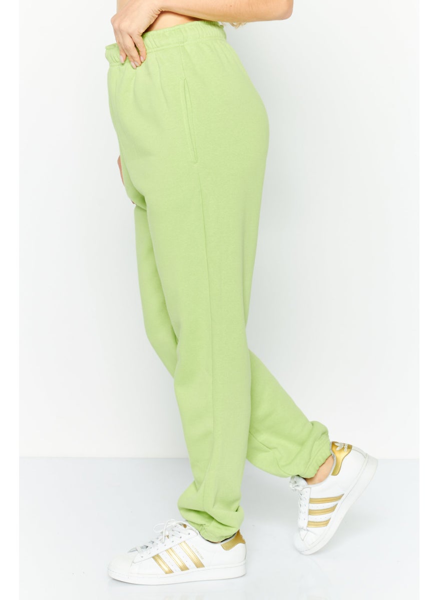 Women Solid Drawstring Sweatpants, Matcha