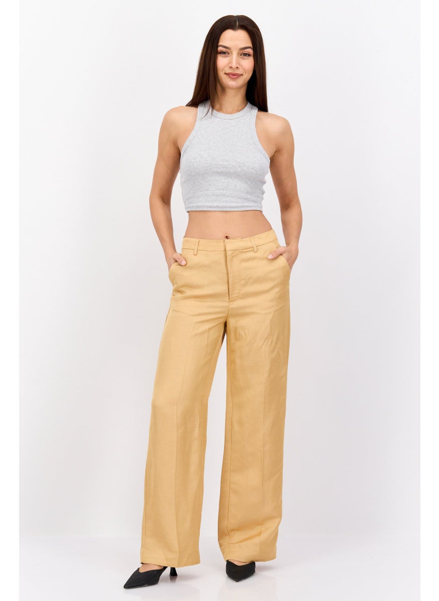 Women Tailored Fit Solid Edie Wide Leg Pants, Beige