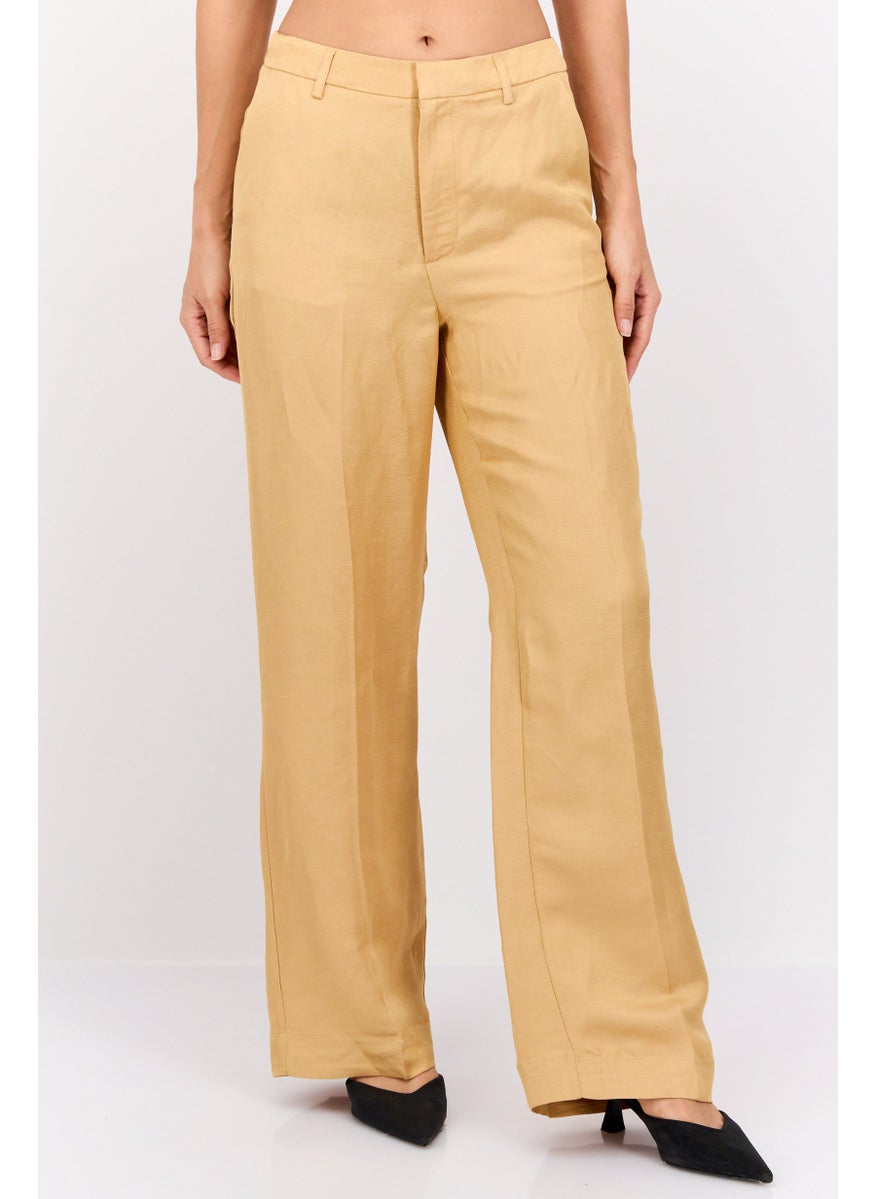 Women Tailored Fit Solid Edie Wide Leg Pants, Beige