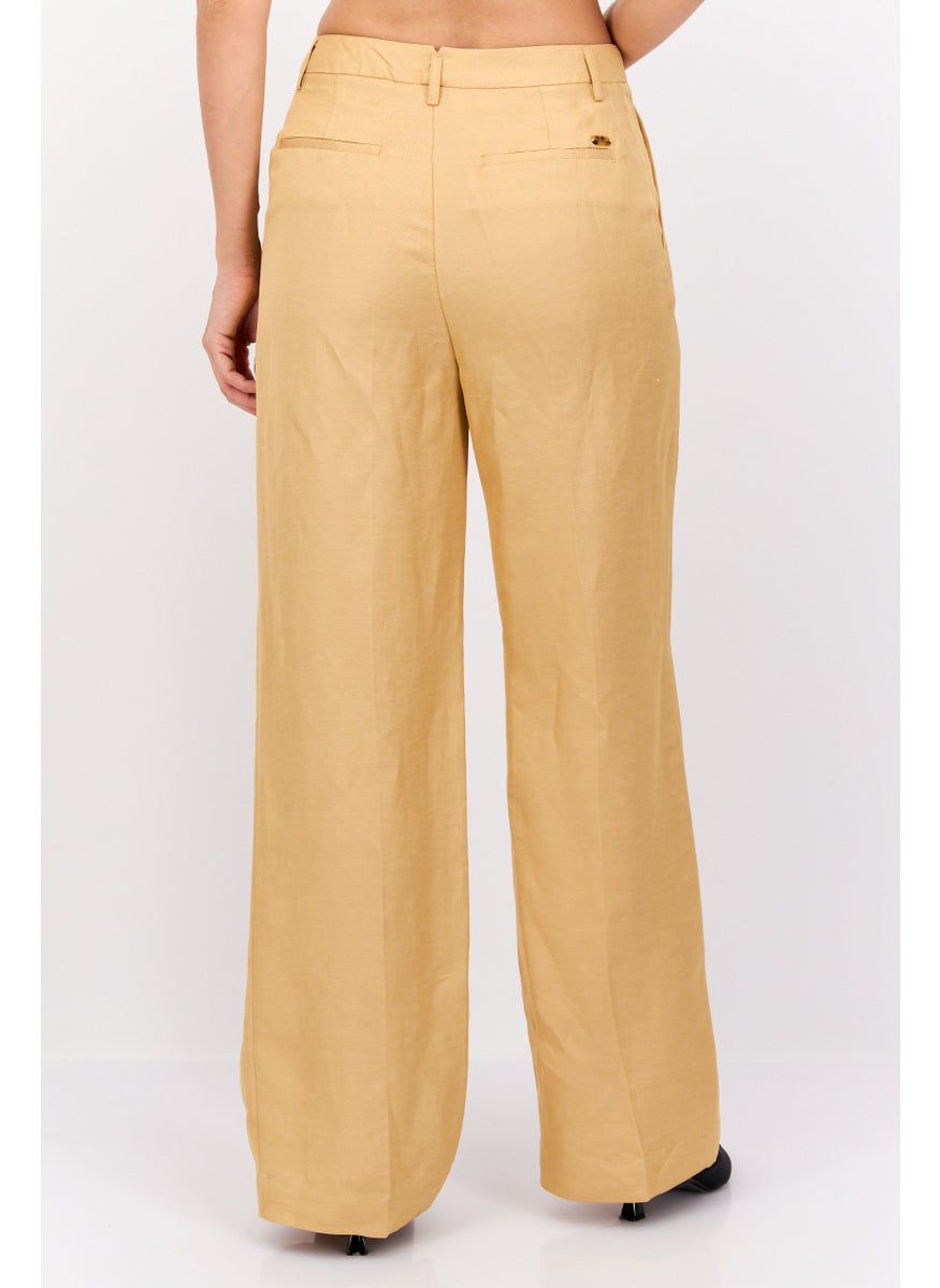 Women Tailored Fit Solid Edie Wide Leg Pants, Beige