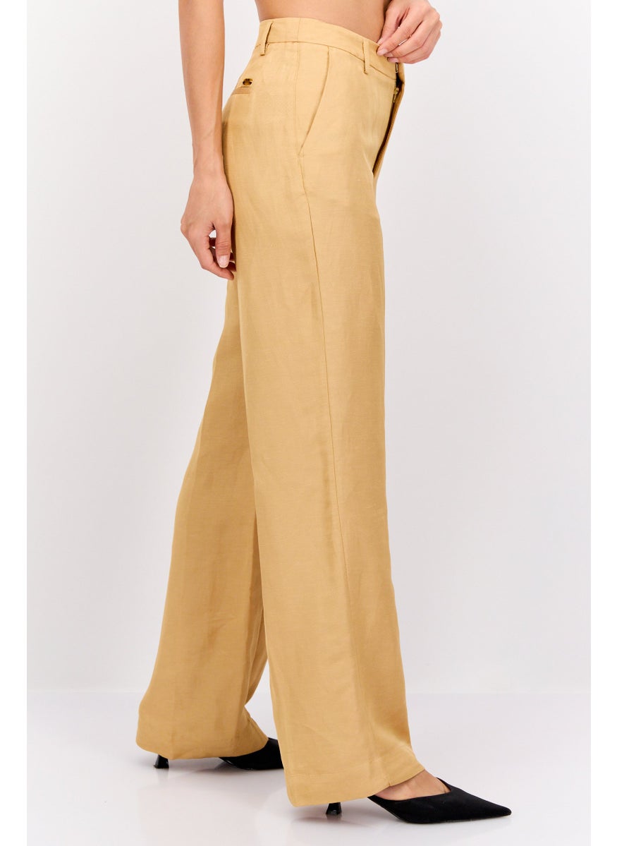 Women Tailored Fit Solid Edie Wide Leg Pants, Beige