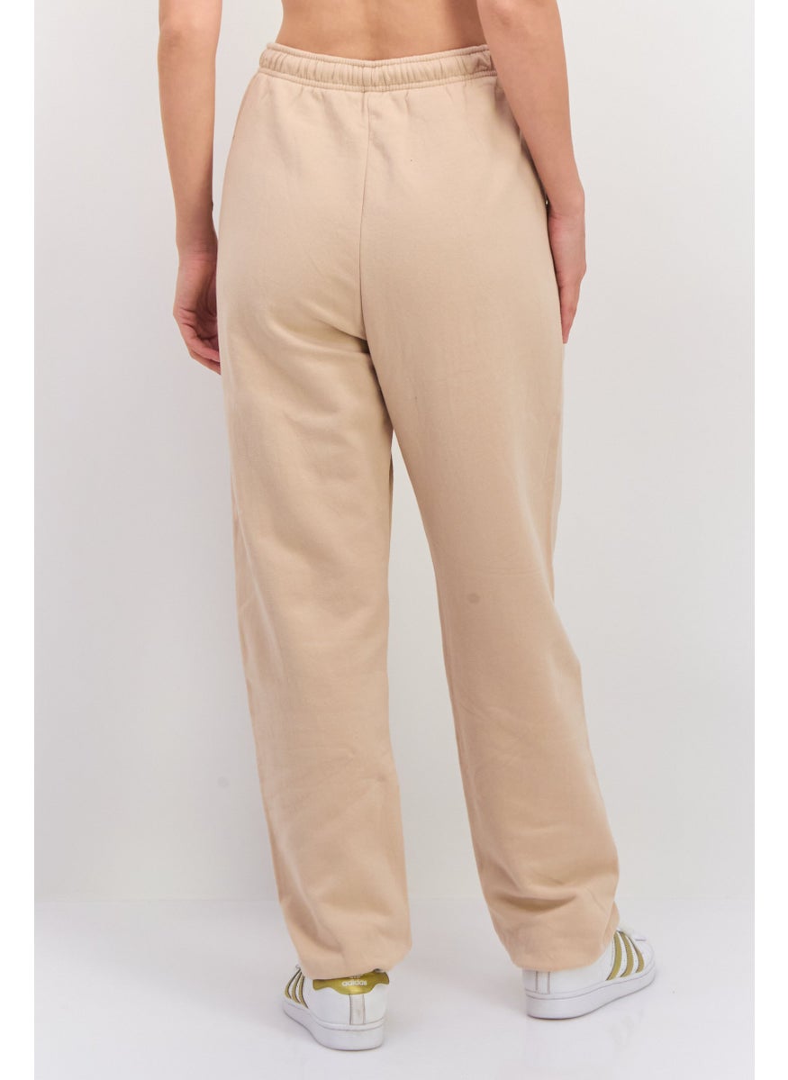Women Oversized Solid Fleece Sweatpants, Beige
