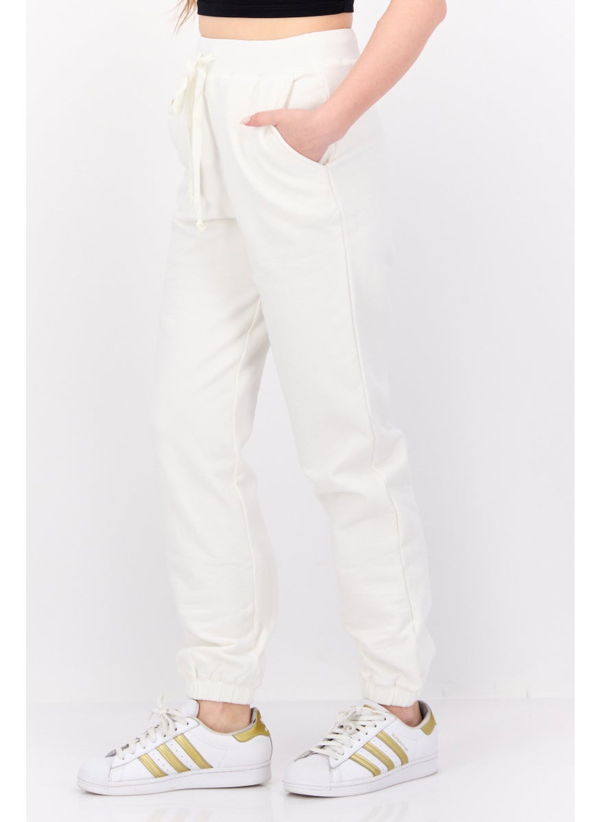 Women Regular Fit Plain Jogger Pants, White