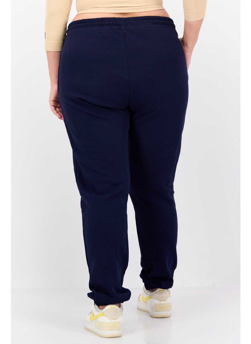 Women Regular Fit Brand Logo Jogger Pants, Navy