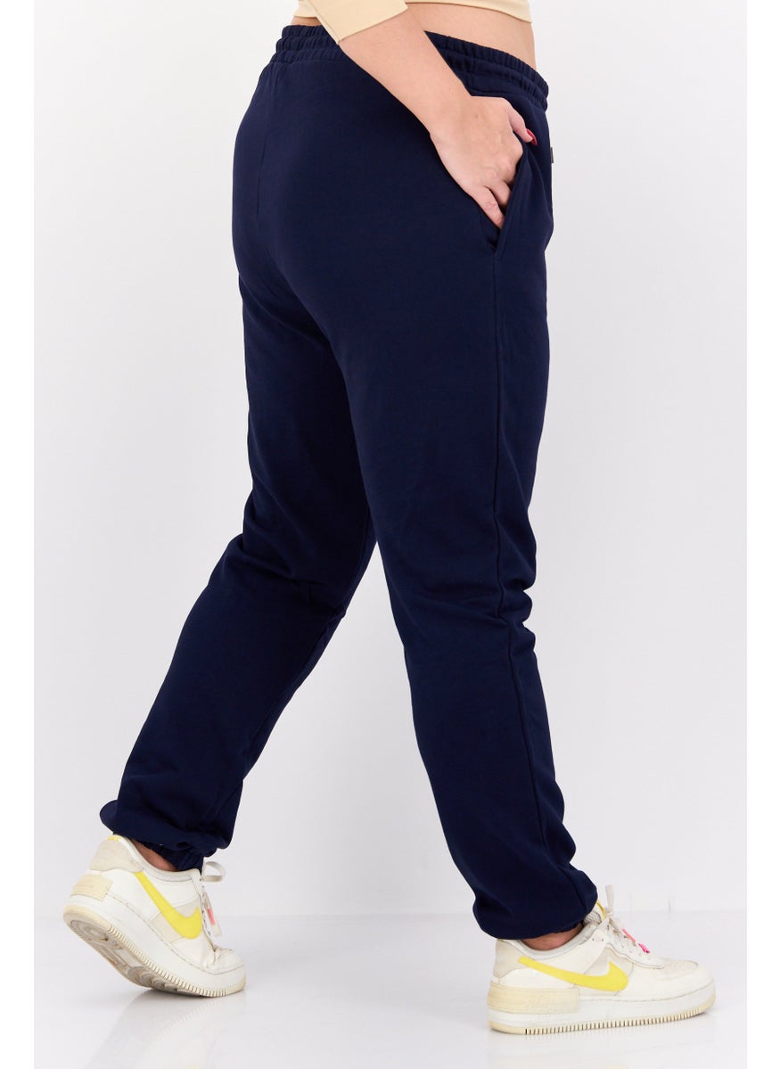 Women Regular Fit Brand Logo Jogger Pants, Navy