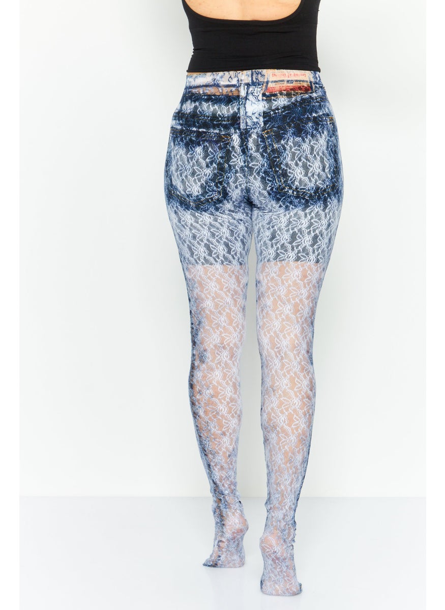 Women Full Length Textured Leggings, Navy Combo