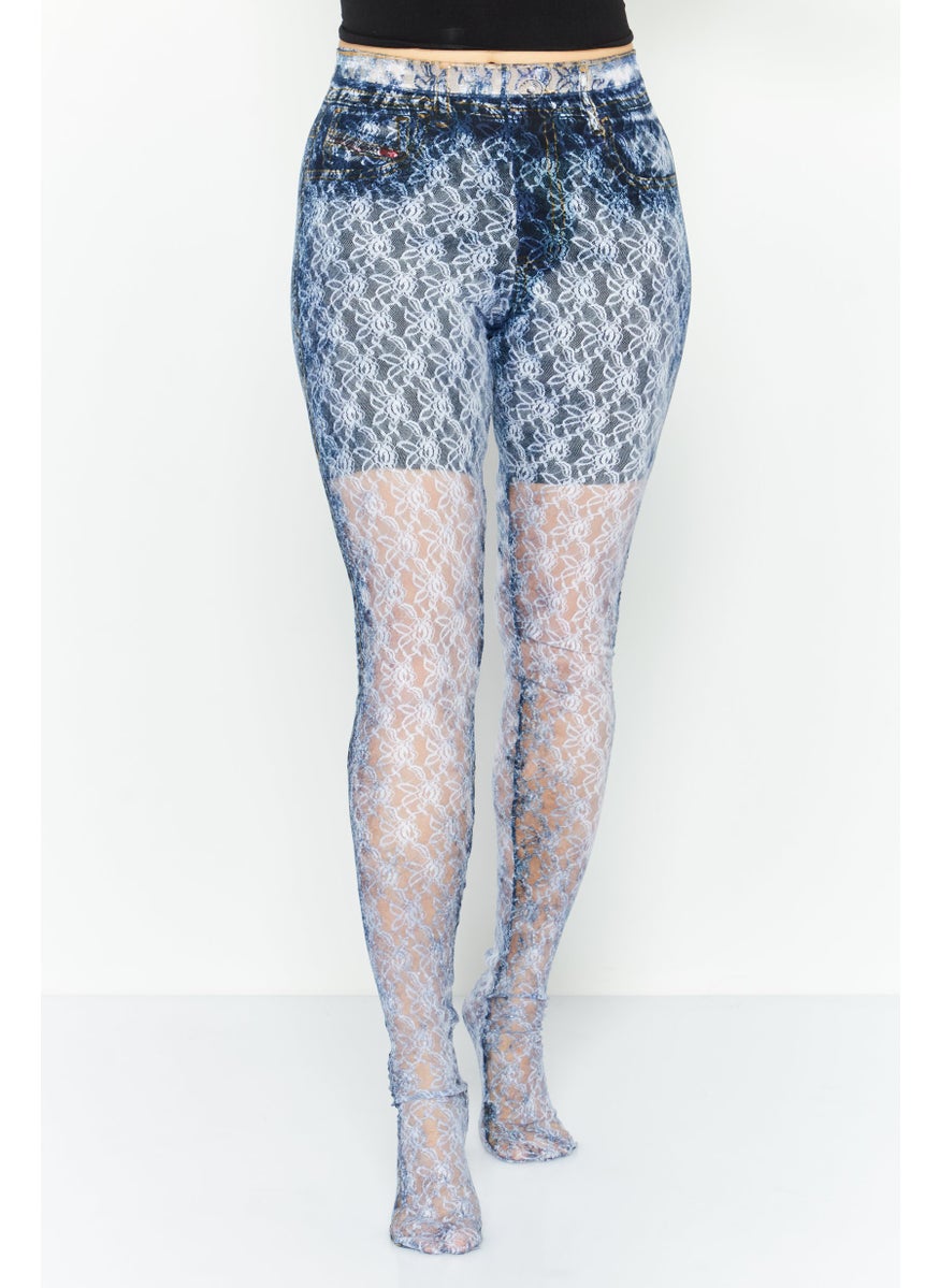 Women Full Length Textured Leggings, Navy Combo
