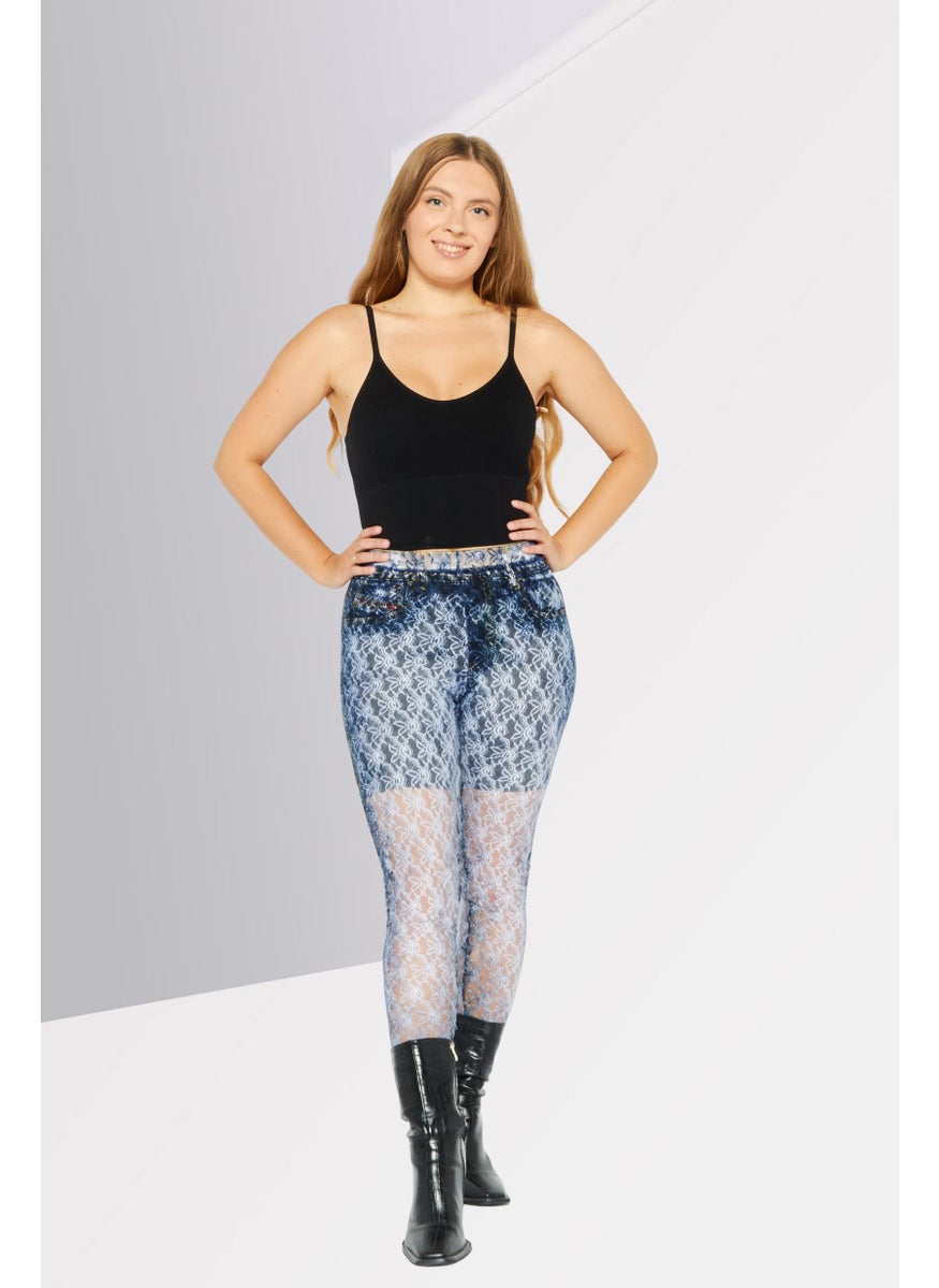 Women Full Length Textured Leggings, Navy Combo